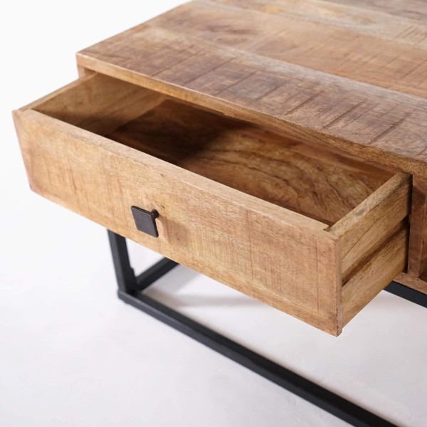Salontafel in massief mangohout met metalen frame