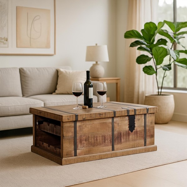 Salontafel met opbergruimte in massief hout