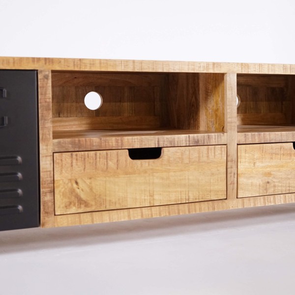 Tv-meubel in massief mangohout met metalen deur 220 cm – Kansas