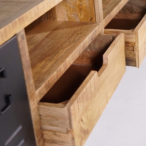 Tv-meubel in massief mangohout met metalen deur 220 cm – Kansas