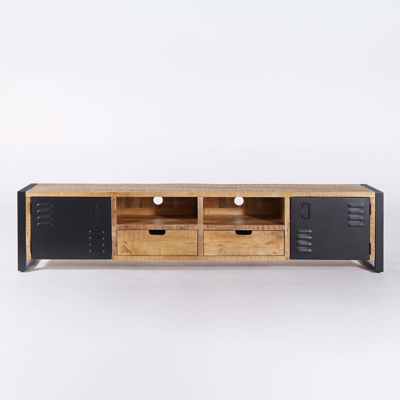 Tv-meubel in massief mangohout met metalen deur 220 cm – Kansas