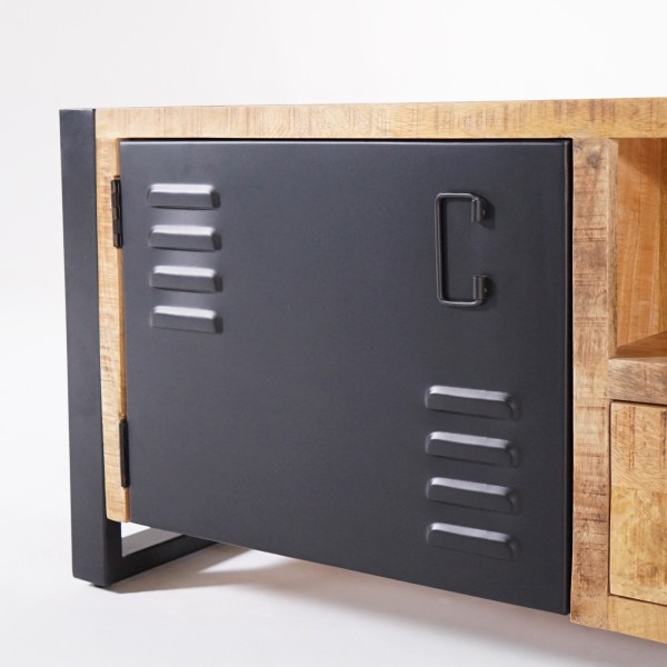 Tv-meubel in massief mangohout met metalen deur 180 cm – Kansas