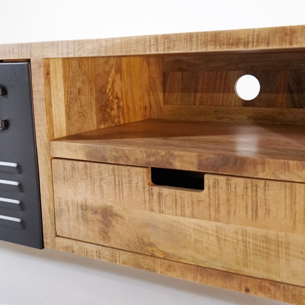 Tv-meubel in massief mangohout met metalen deur 180 cm – Kansas