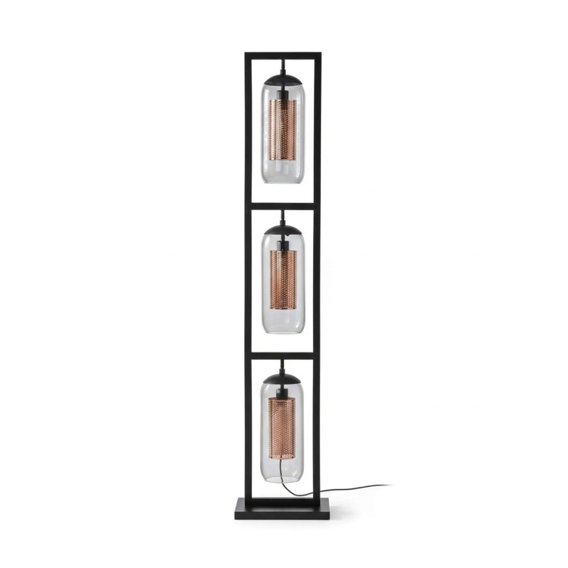 Staande lamp voor de salon met handgeblazen rookglazen lampenkappen – Brila