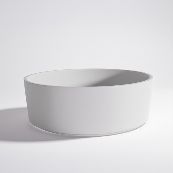 Ronde opzetwastafel voor badkamer, mat wit, mineraalmarmer - Rundo