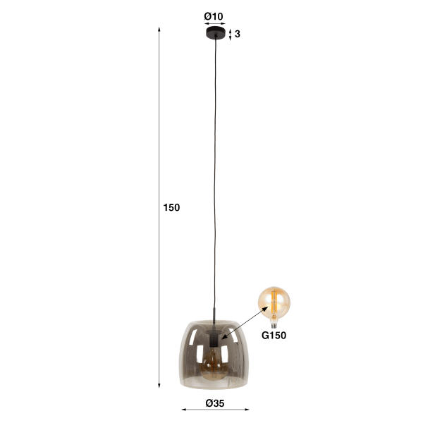 Hanglamp met rookglazen kap – Opala