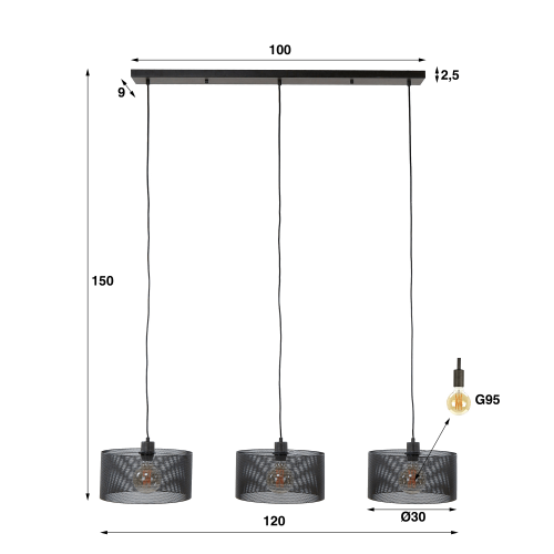 Hanglamp in metaal in industriële stijl – Mesh Round