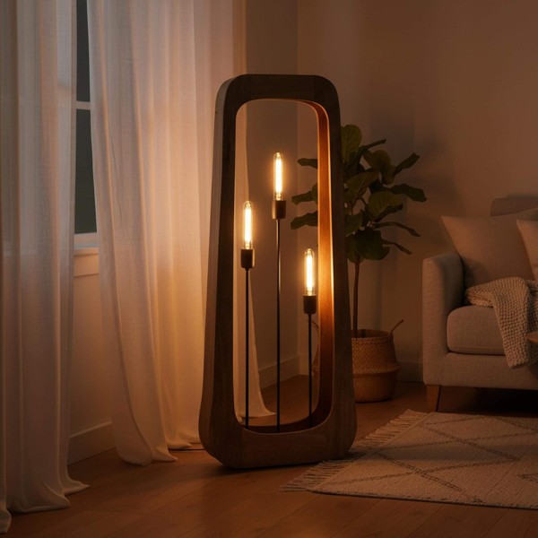 Vloerlamp in massief mangohout – Noxios