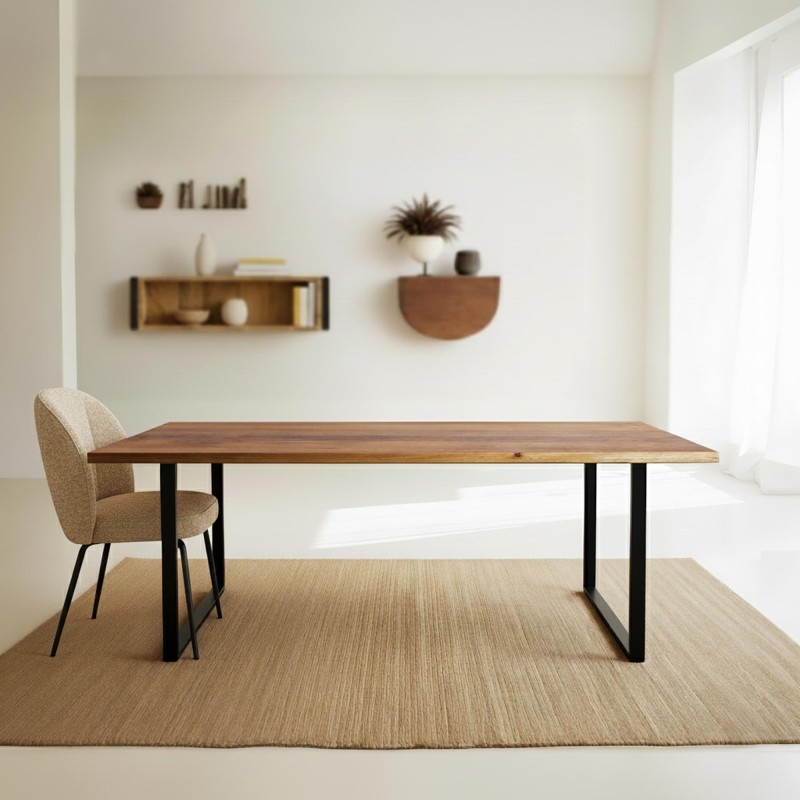 Eettafel in massief mangohout en metaal 200 cm – Kansas