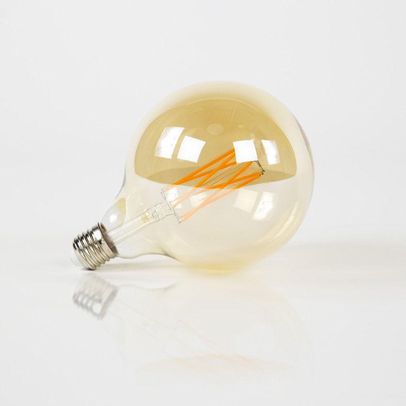 Ampoule globe à filament globe Ø12,5cm (E27), verre ambré [G125]