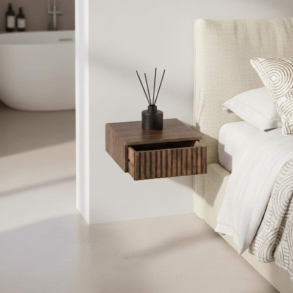 Wandhangende nachttafel in massief acaciahout (set van 2) – Nest