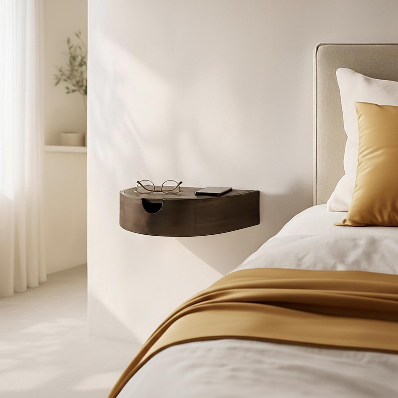 Zwevend nachtkastje in massief acaciahout (set van 2) – Nocte