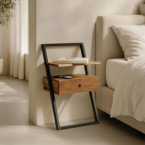 Nachtkastje in massief acaciahout – Lean