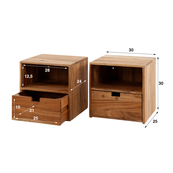 Zwevend nachtkastje in massief hout (set van 2) – Flat XS