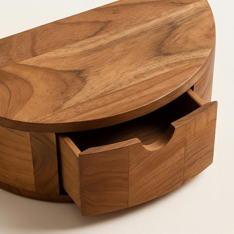 Zwevend nachtkastje in massief acaciahout – Curve