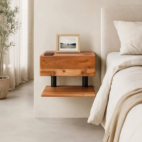 Zwevend nachtkastje in massief acaciahout – Shelve