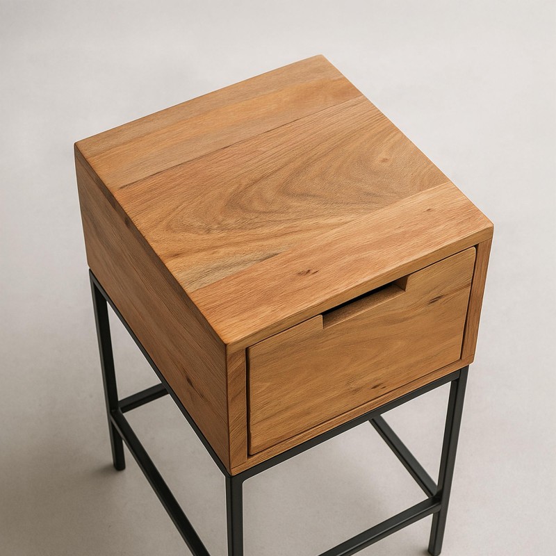Nachtkastje in hout en metaal, industriële stijl – Natura
