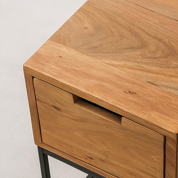 Nachtkastje in hout en metaal, industriële stijl – Natura