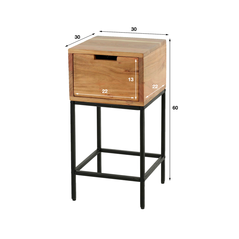 Nachtkastje in hout en metaal, industriële stijl – Natura