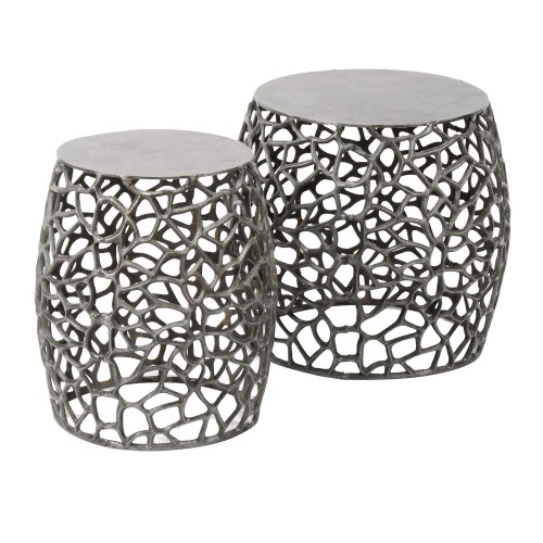 Bijzettafel voor sofa in zwart nikkel met aluminium blad (set van 2) – Maze