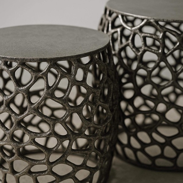 Bijzettafel voor sofa in zwart nikkel met aluminium blad (set van 2) – Maze