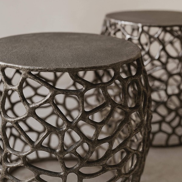 Bijzettafel voor sofa in zwart nikkel met aluminium blad (set van 2) – Maze