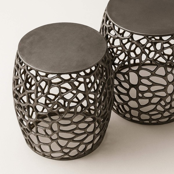 Bijzettafel voor sofa in zwart nikkel met aluminium blad (set van 2) – Maze