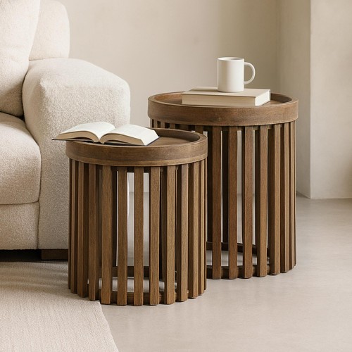 Bijzettafel in massief mangohout (set van 2) – Tweak