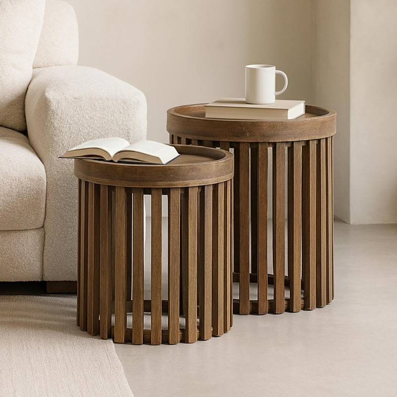 Bijzettafel in massief mangohout (set van 2) – Tweak