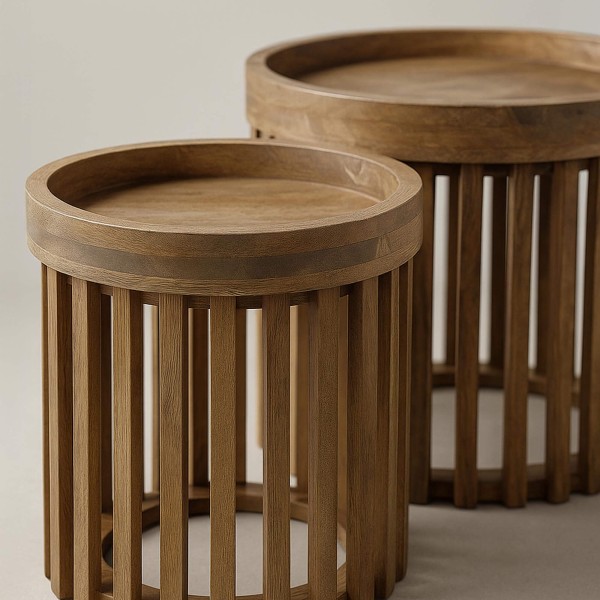 Bijzettafel in massief mangohout (set van 2) – Tweak