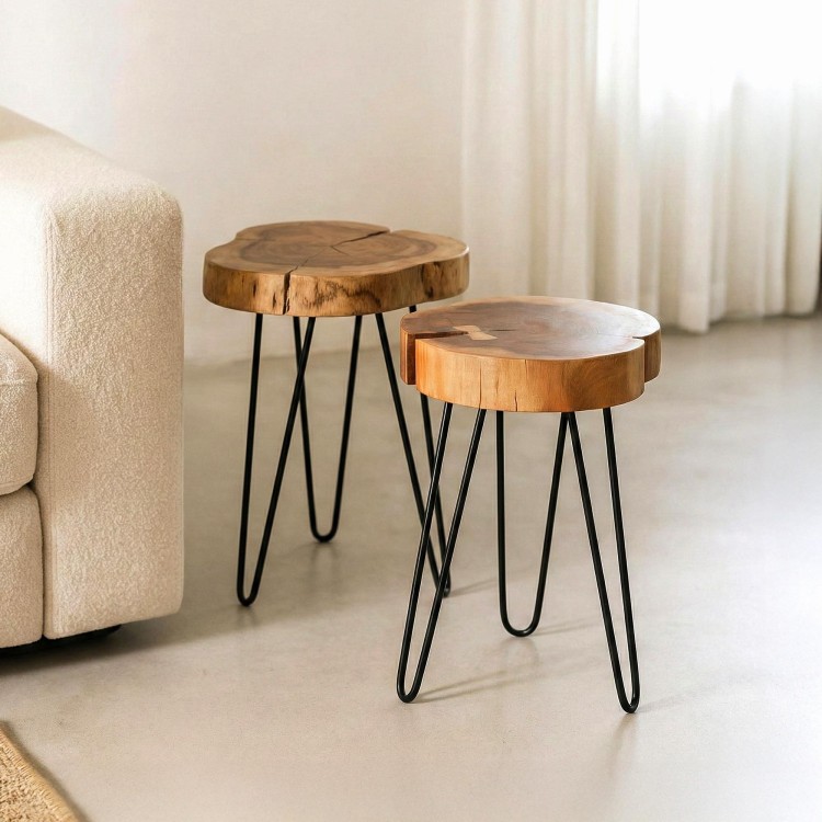 Bijzettafel in massief acaciahout (set van 2) – Trunk