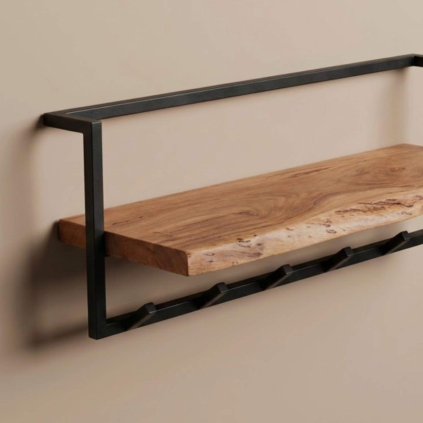 Wandkapstok met plank in massief hout – Solis