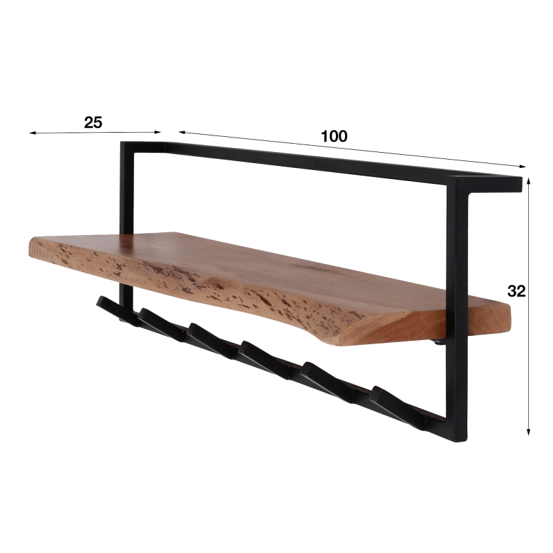 Wandkapstok met plank in massief hout – Solis