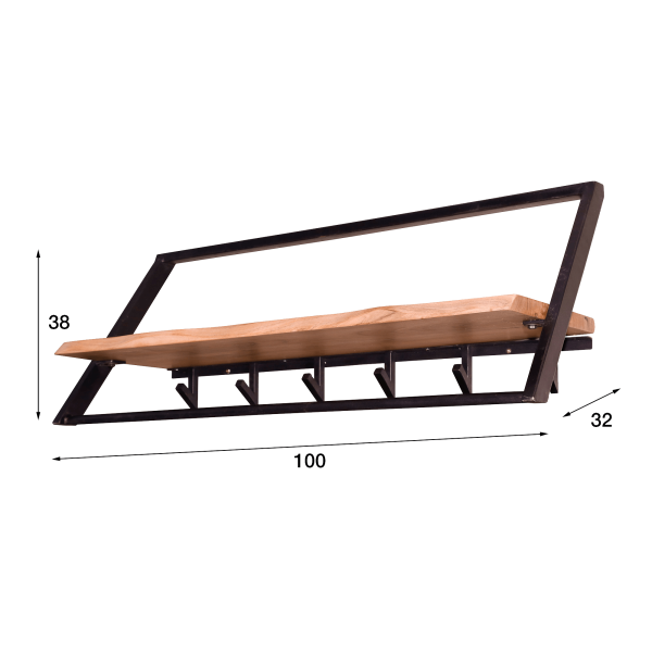 Wandkapstok in metaal met plank in massief hout – Lean