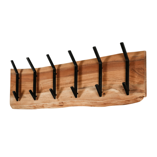 Wandkapstok in massief acaciahout, 2 × 6 haken – Trunk
