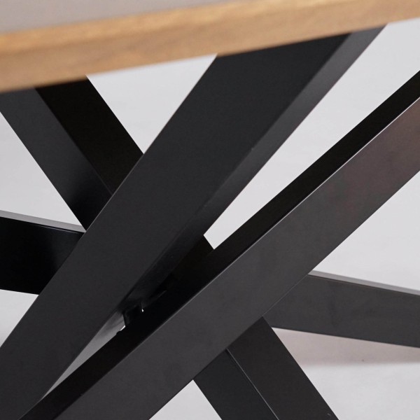 Ovale massief houten eettafel met metalen mikado-poot 220 cm