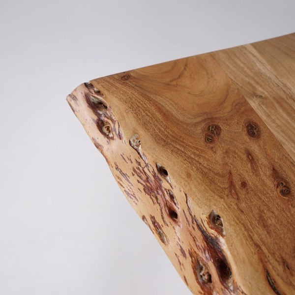 Massief houten eettafel met metalen mikado-poot en natuurlijke randen 220 cm