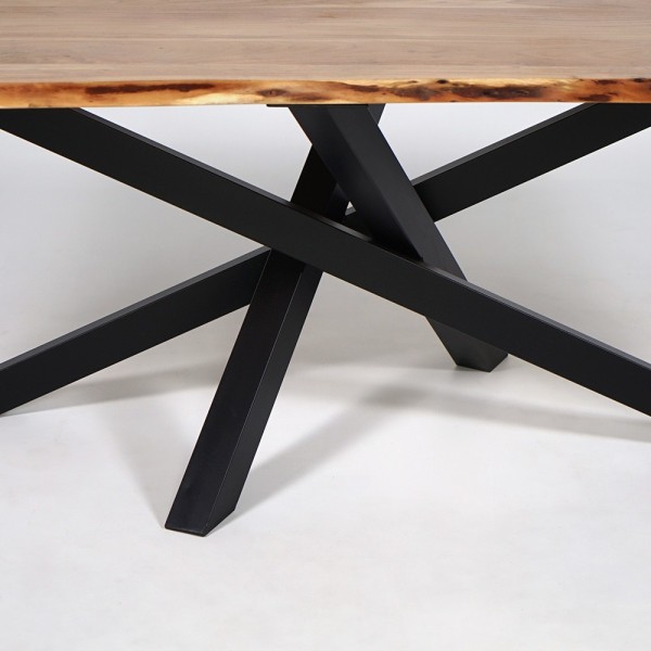 Massief houten eettafel met metalen mikado-poot en natuurlijke randen 220 cm
