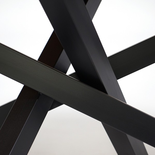 Massief houten eettafel met metalen mikado-poot en natuurlijke randen 220 cm