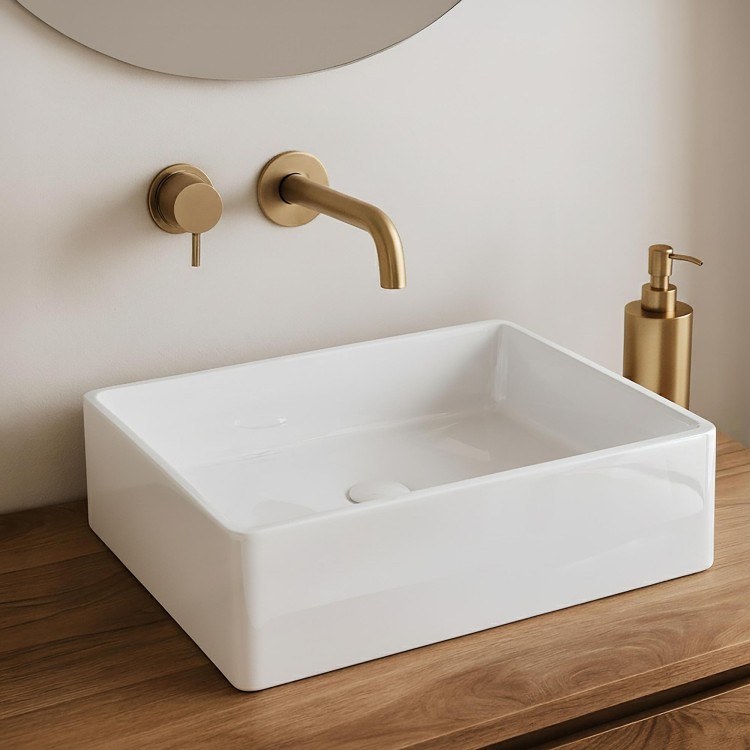 Opbouw waskom van keramiek, glanzend wit – Nova