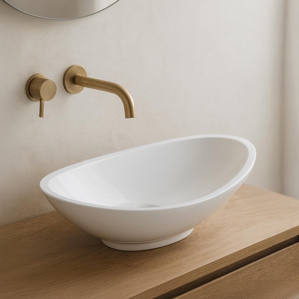 Ronde keramische waskom, glanzend wit – Ida