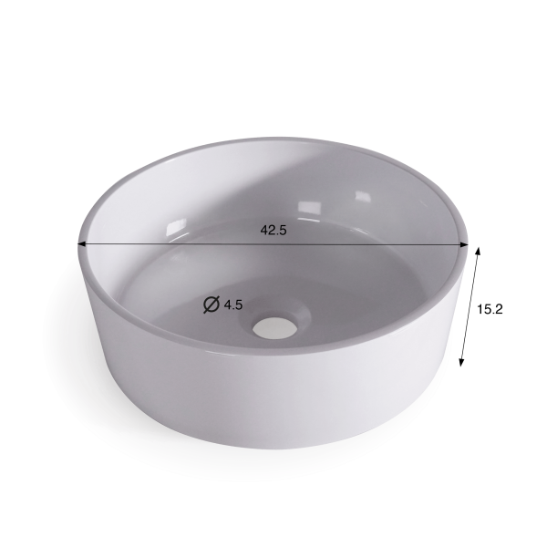 Ronde opbouw waskom van keramiek, glanzend wit – Rundo