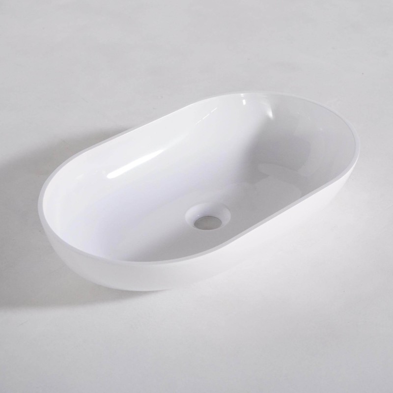Ovale opbouw waskom van keramiek, glanzend wit – Slender