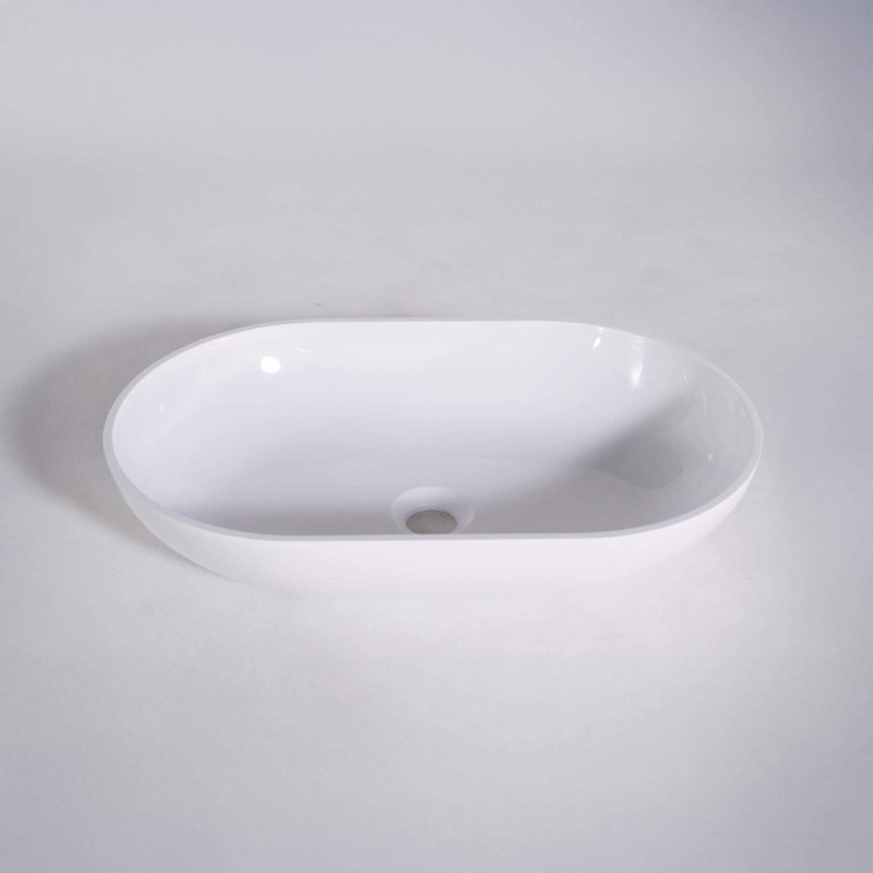 Ovale opzetwastafel voor badkamer, glanzend wit, mineraalmarmer - Slender