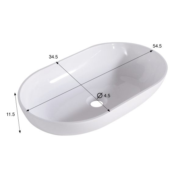 Ovale opbouw waskom van keramiek, glanzend wit – Slender