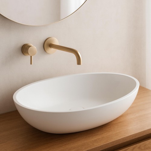 Ovale opbouw waskom van keramiek, glanzend wit – Vase