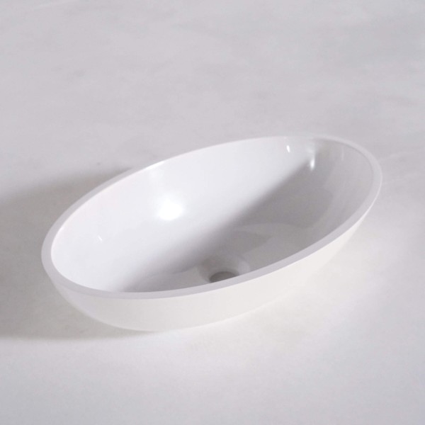 Ovale opbouw waskom van keramiek, glanzend wit – Vase