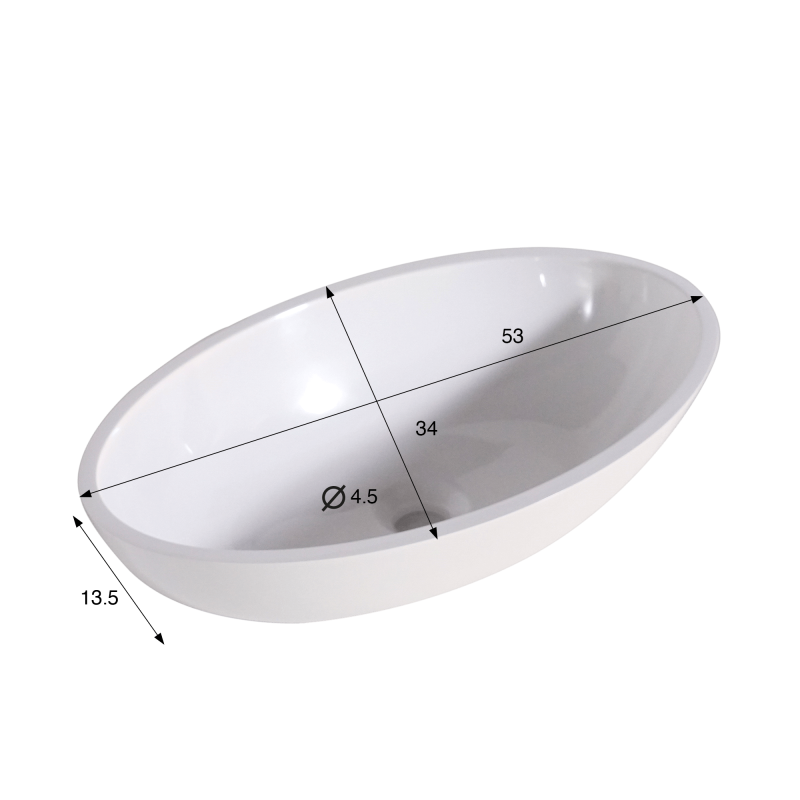 Ovale opbouw waskom van keramiek, glanzend wit – Vase