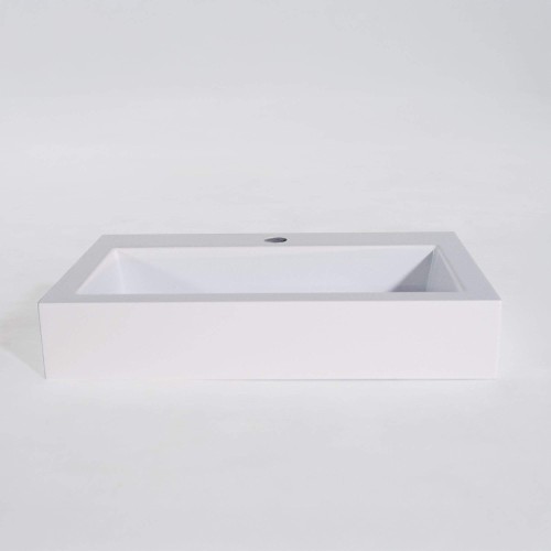 Rechthoekige opbouw waskom van keramiek, glanzend wit – Odon