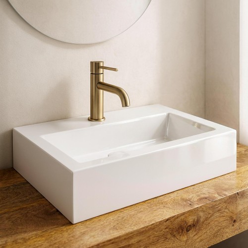 Rechthoekige opbouw waskom van keramiek, glanzend wit – Odon